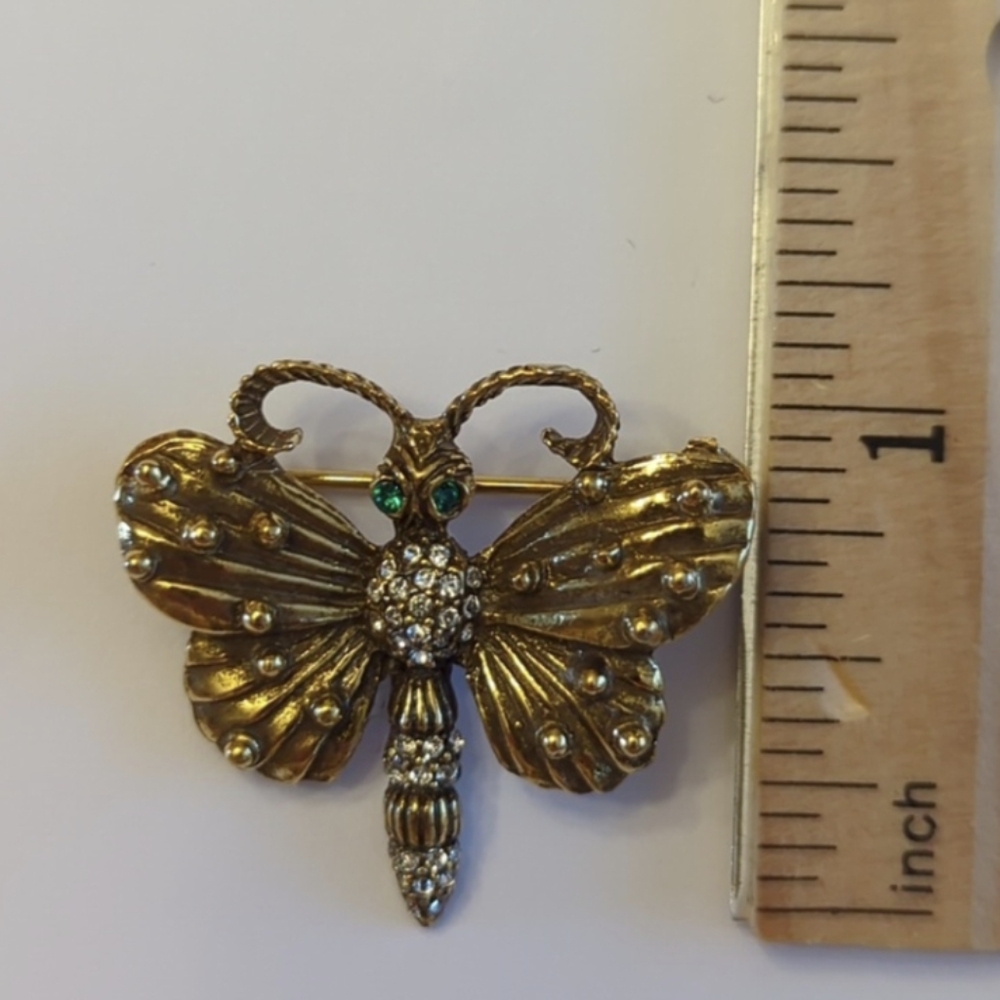 Gold and Silver Butterfly Brooch with Crystal Details - Picture 2 of 7